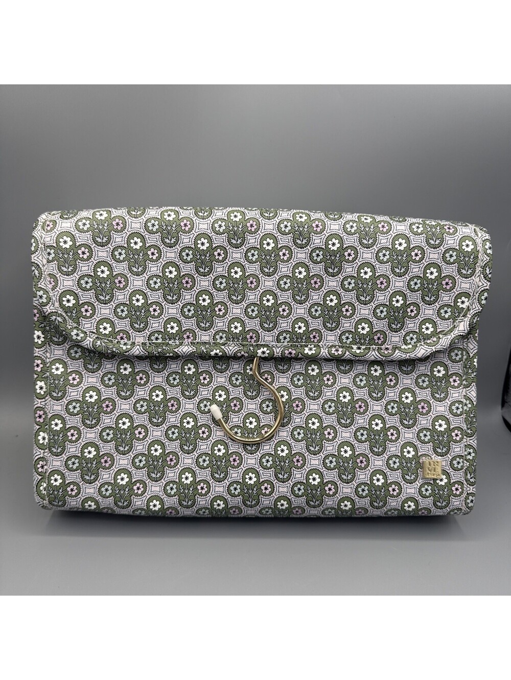 TRVL Design Luxe Hanging Toiletry Case Bag Vegan Leather Floral Green Pink